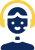 Flat navy and yellow icon of a support agent wearing a headset