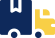 Flat navy and yellow icon of two delivery vans side by side